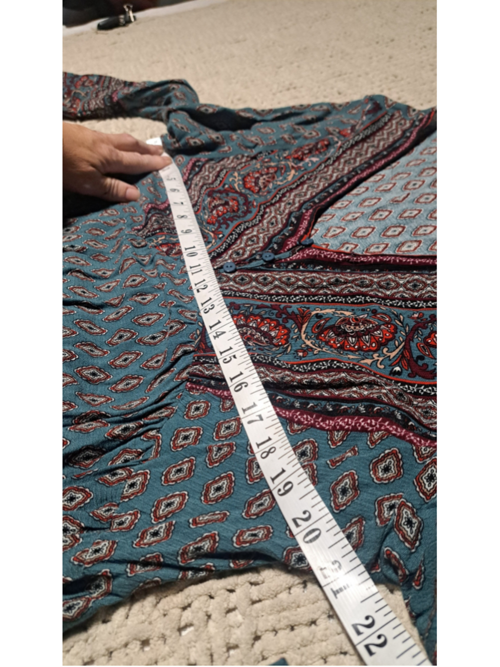 788 - Suzanne Betro XL Teal Boho Paisley Bell Sleeve Tunic Dress - Picture 3 of 8